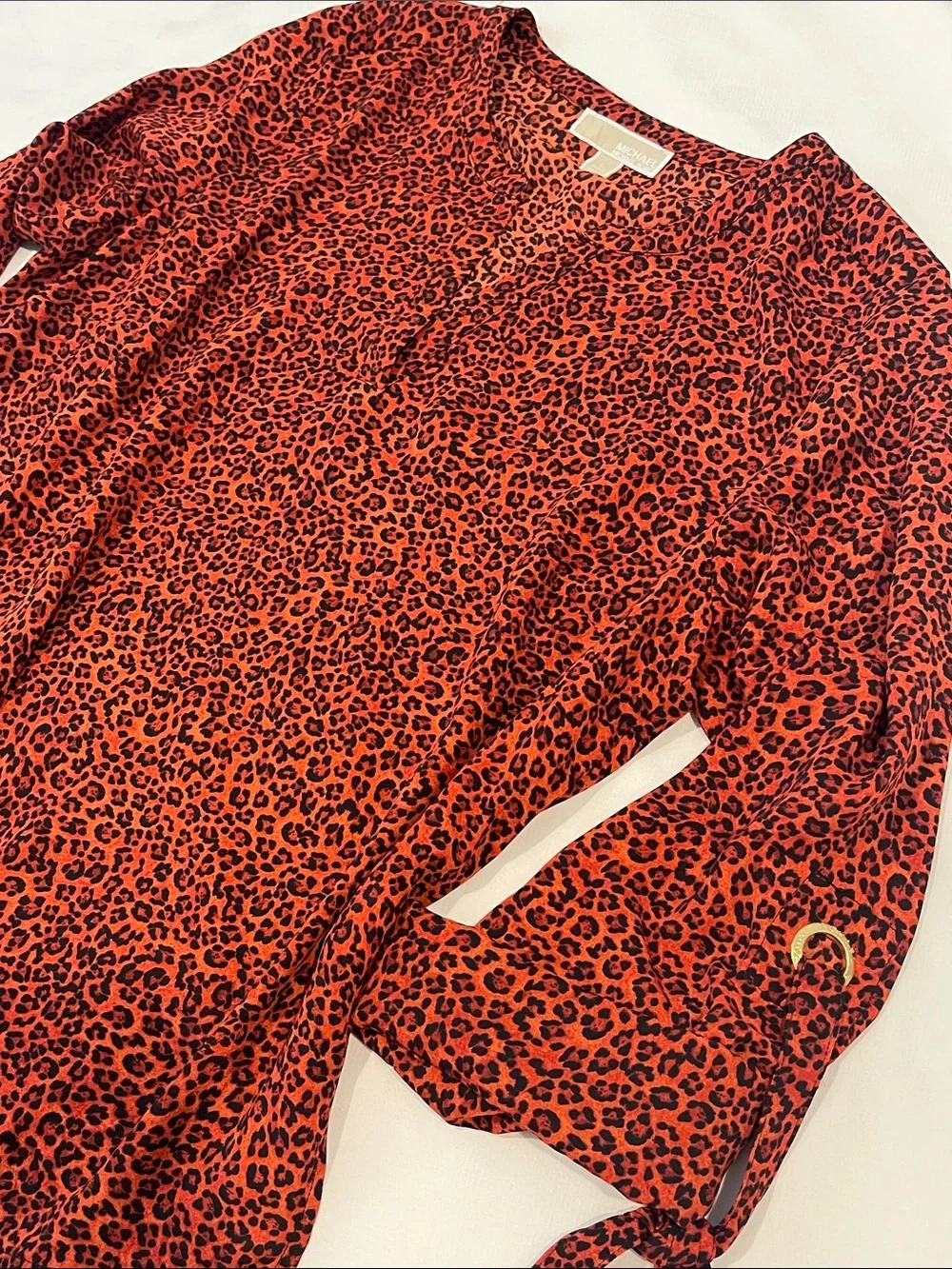 Michael Kors | Orange Rust Roll Tab Sleeve Blouse Top Sz L
